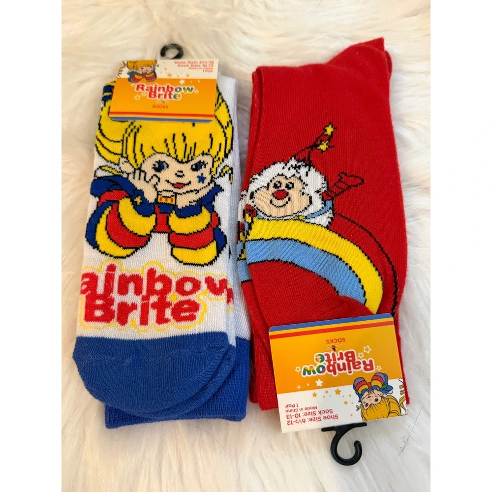 Rainbow Brite Twink 2 Pair Crew Socks Set Womens Shoe Size 6.5-12 New with Tags